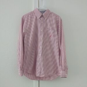 Nautica Men's Red and White Checkered Shirt Slim Fit 100% cotton Size Medium